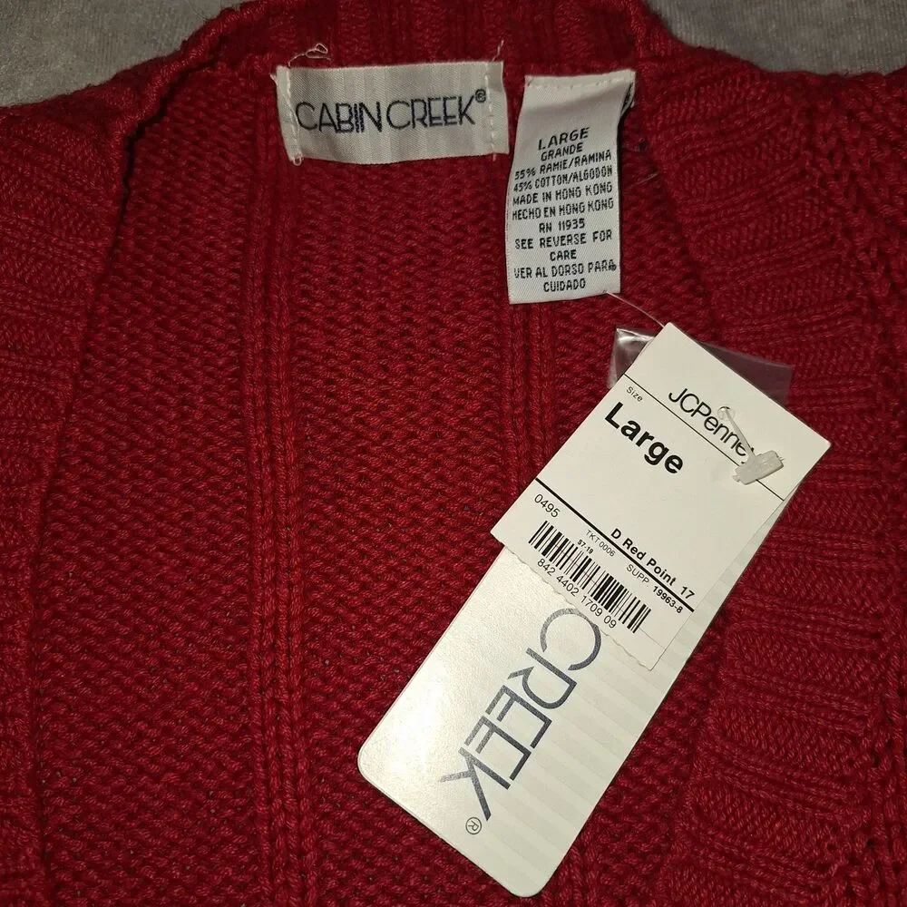 Vintage Cabin Creek Red Size Large Knit Cardigan 90s Cabincore Shoulder Pads